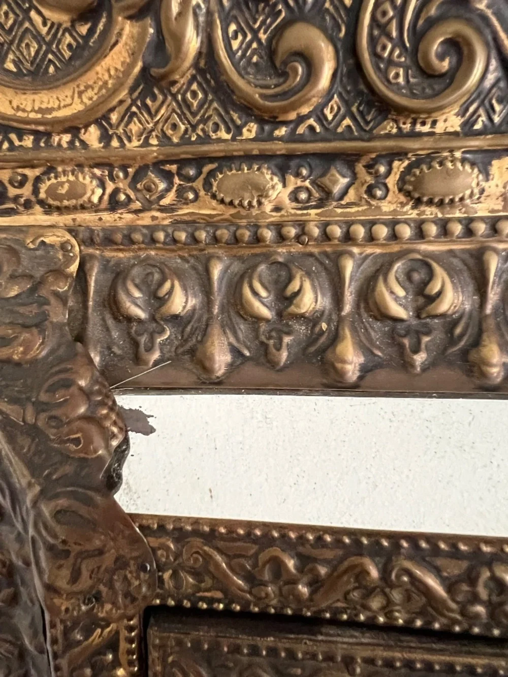 Antique Dutch copper & brass mirror/brush cabinet